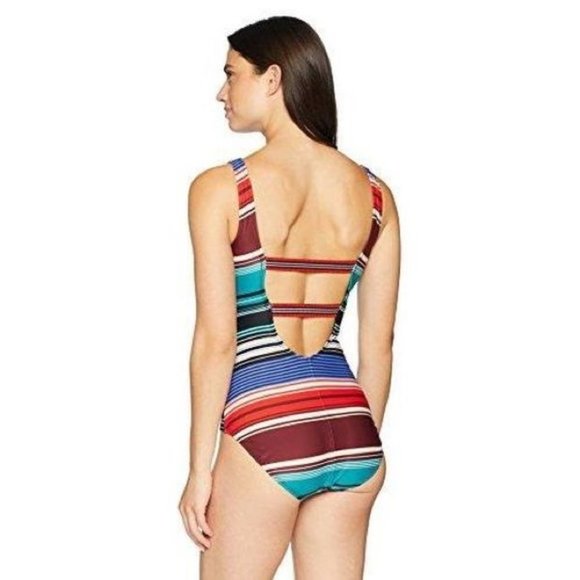 Coastal Blue Striped Strappy Back Swimsuit XL - Picture 3 of 3